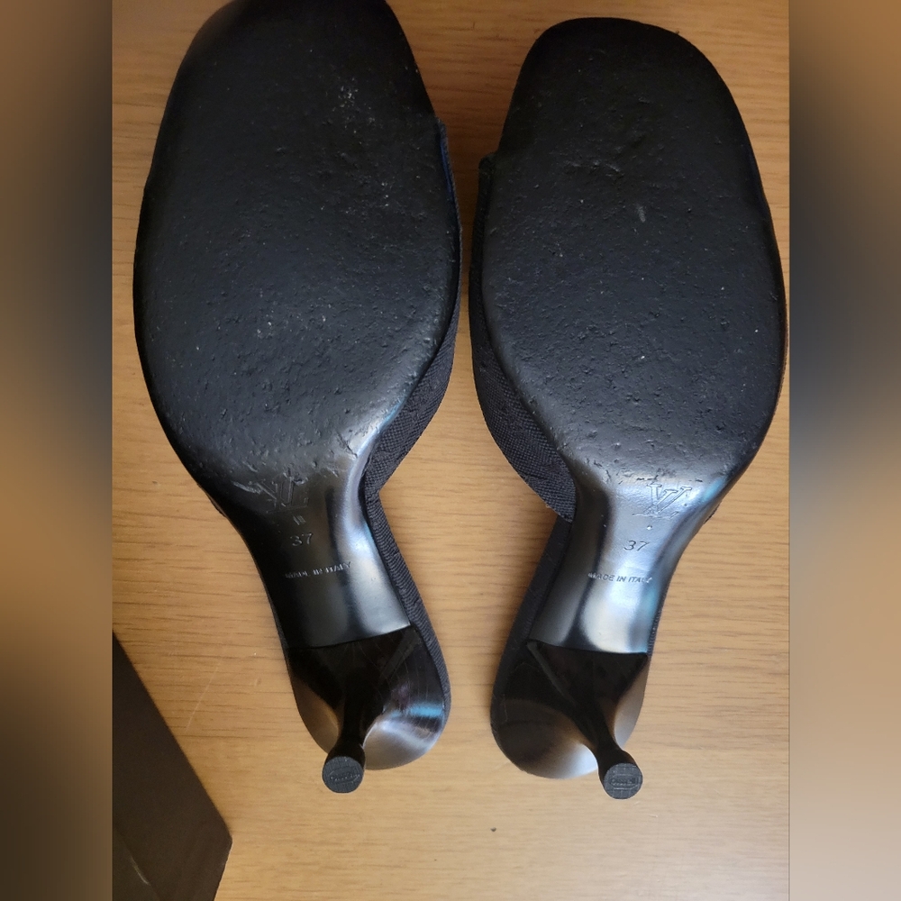 Louis Vuitton Angelique Open Toe Mules Charcoal Black Noir, 37 w Box - Picture 11 of 14